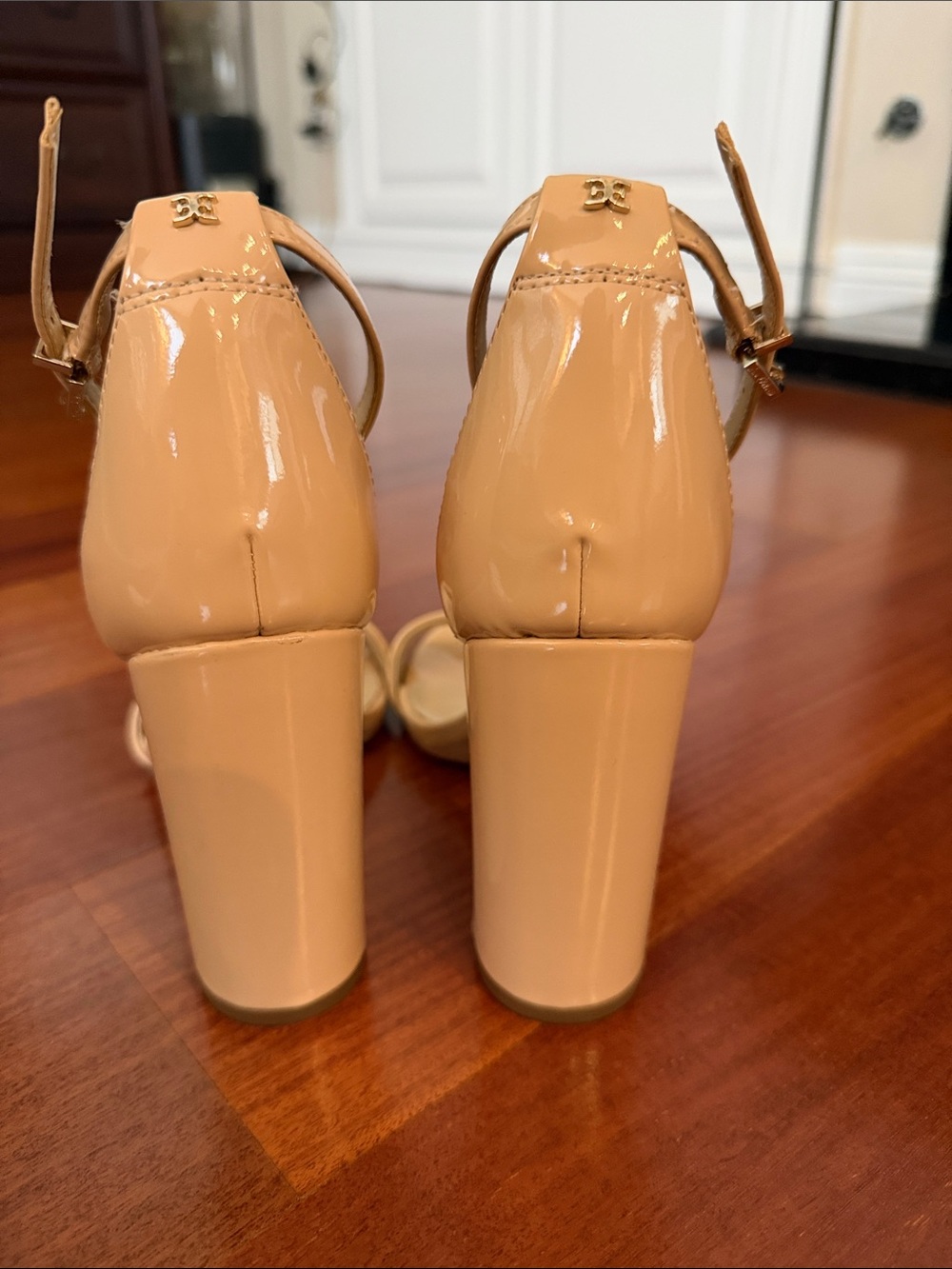 Sam Edelman Nude Patent Block Heel Sandals - Picture 4 of 6